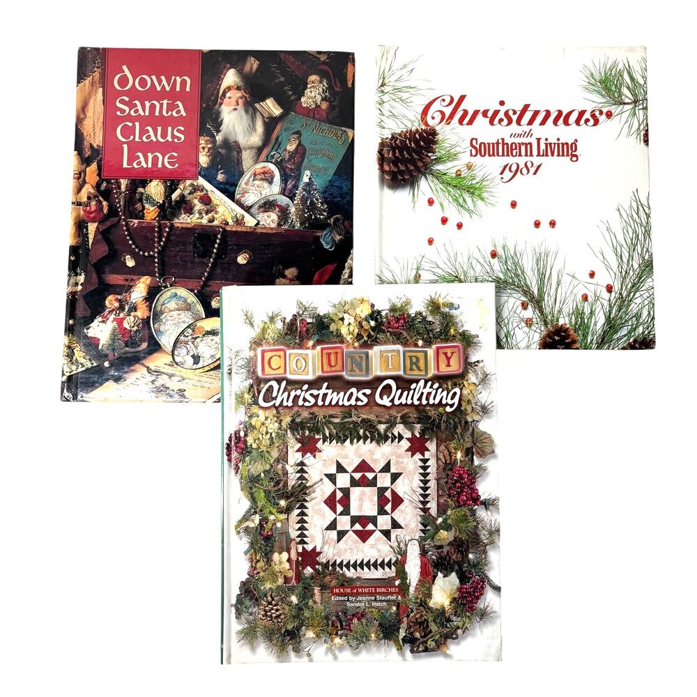 Vintage Christmas Craft Book Lot Cross Stitch Quilt Southern Living Leisure Arts